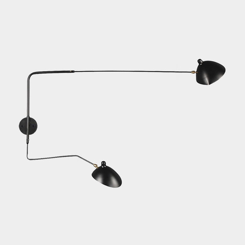Applique da parete a braccio oscillante in metallo nero a 2 luci e a 1 luce