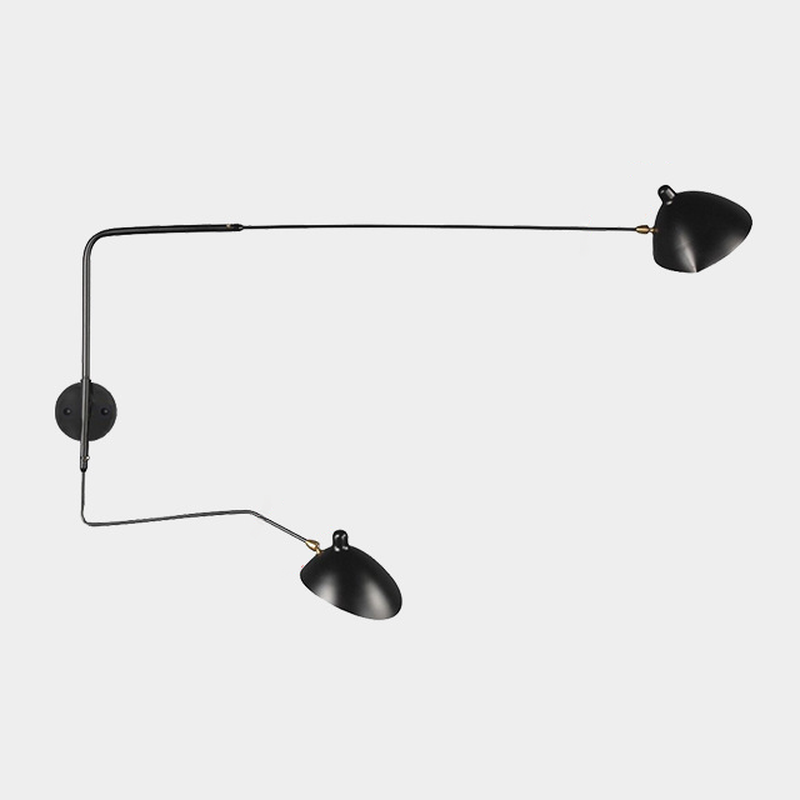 Applique da parete a braccio oscillante in metallo nero a 2 luci e a 1 luce