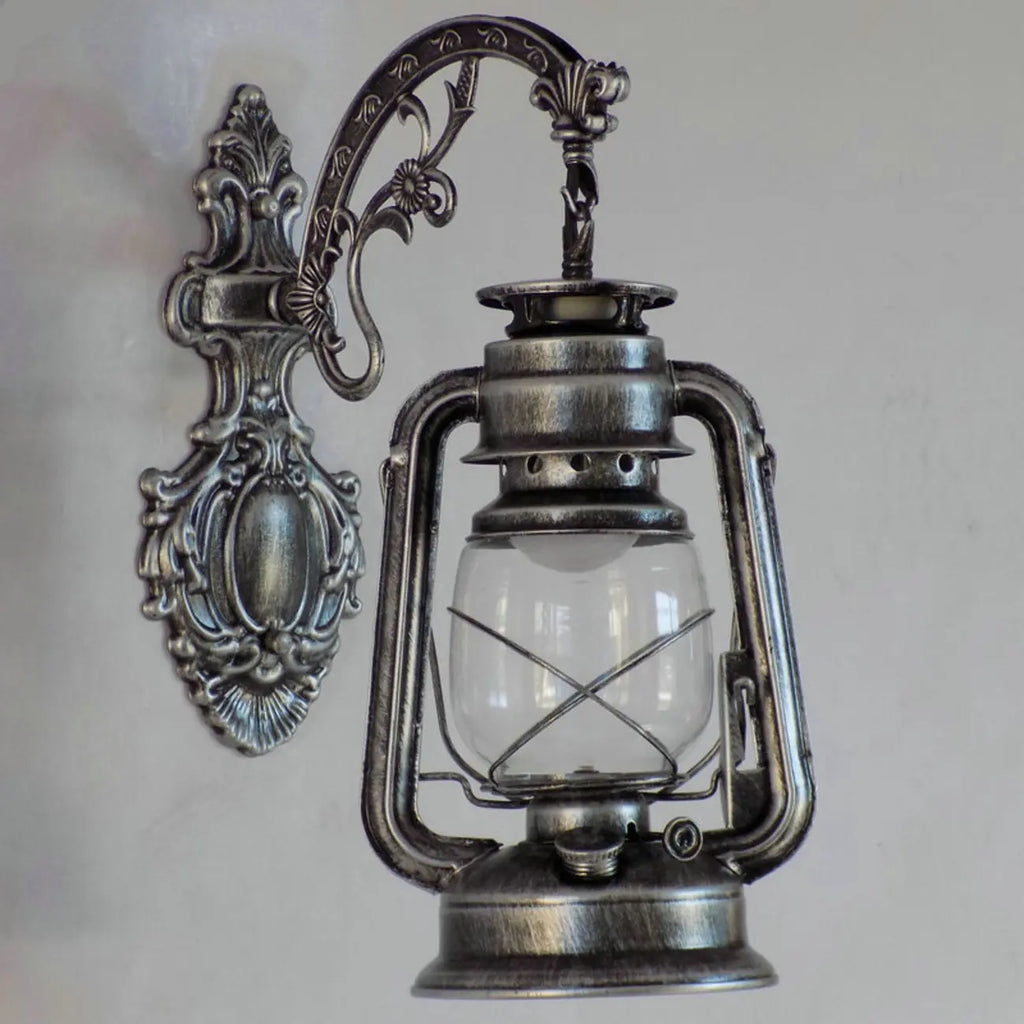 Applique murale d'extérieur industrielle avec abat-jour en verre argenté