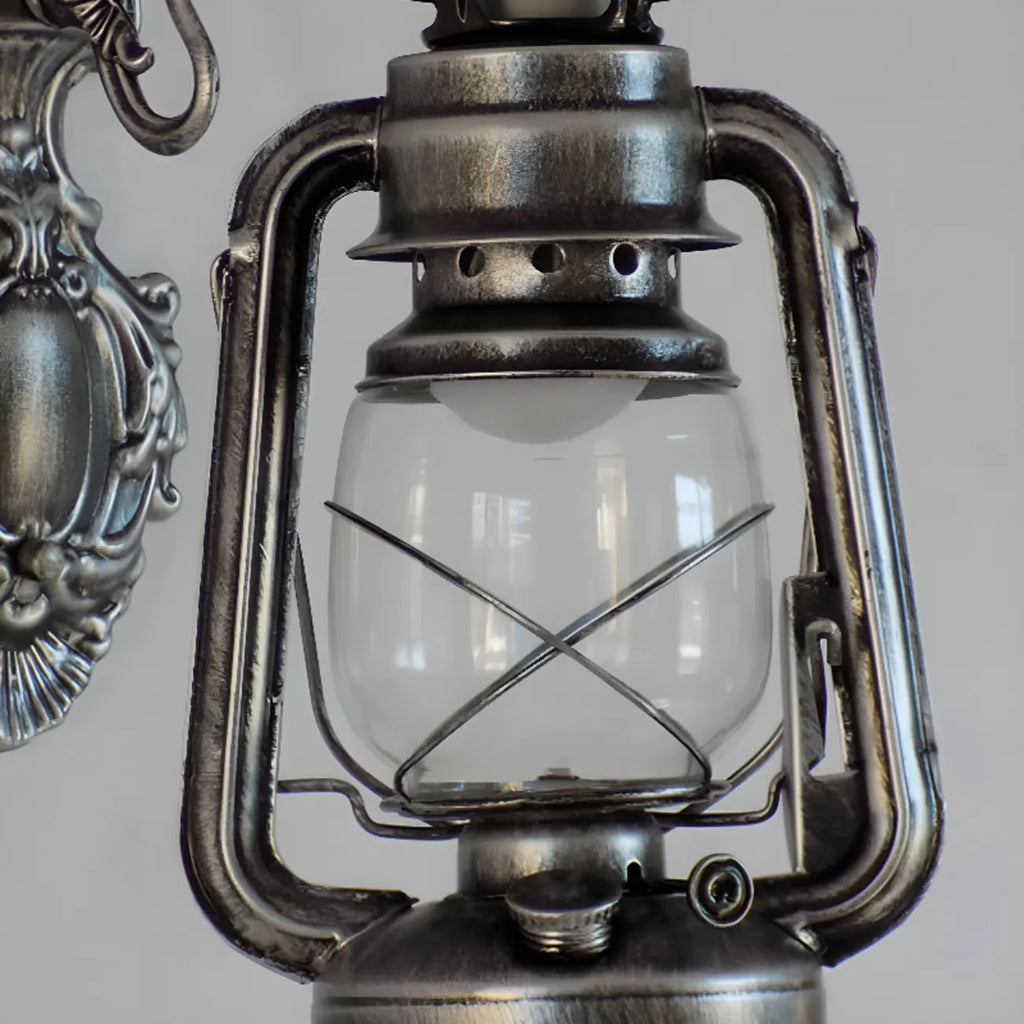 Applique murale d'extérieur industrielle avec abat-jour en verre argenté