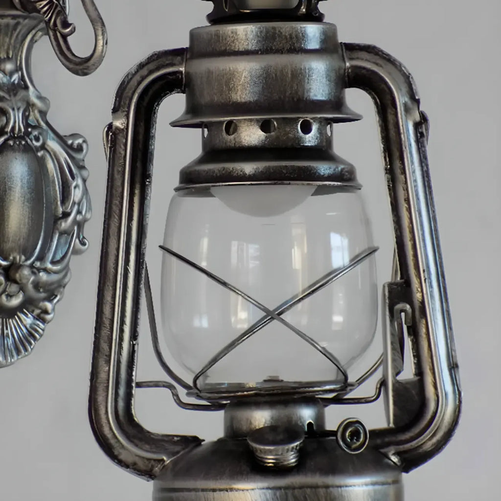 Applique murale d'extérieur industrielle avec abat-jour en verre argenté