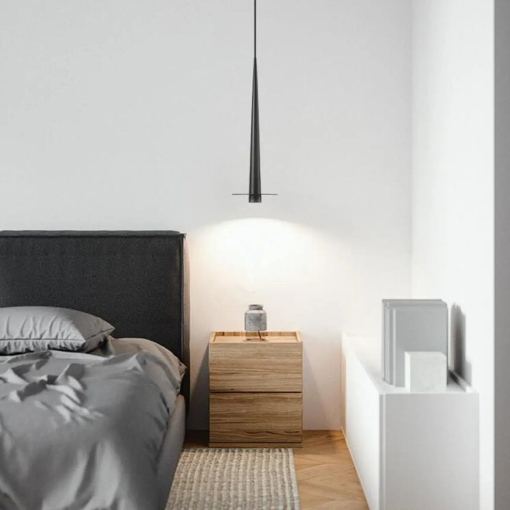 Suspension LED géométrique en métal noir avec abat-jour en aluminium