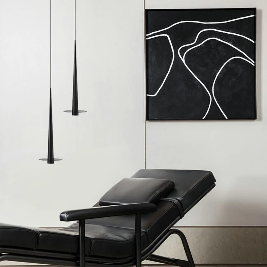 Suspension LED géométrique en métal noir avec abat-jour en aluminium