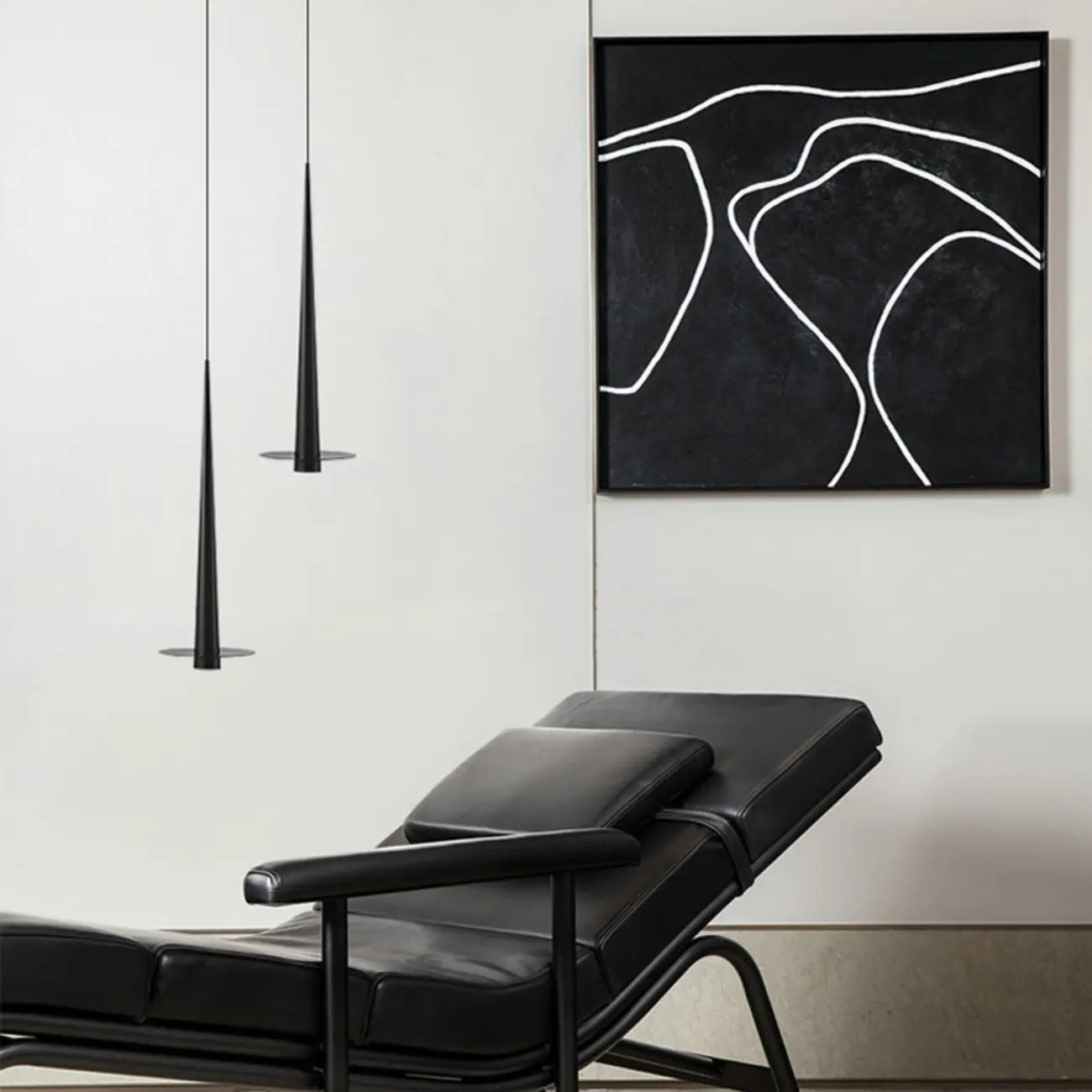 Suspension LED géométrique en métal noir avec abat-jour en aluminium
