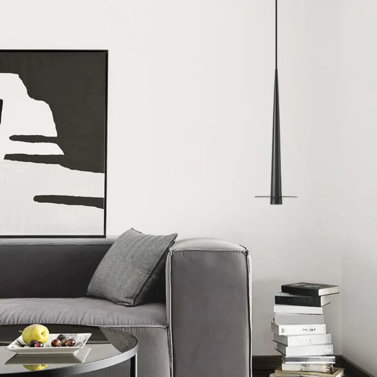 Suspension LED géométrique en métal noir avec abat-jour en aluminium