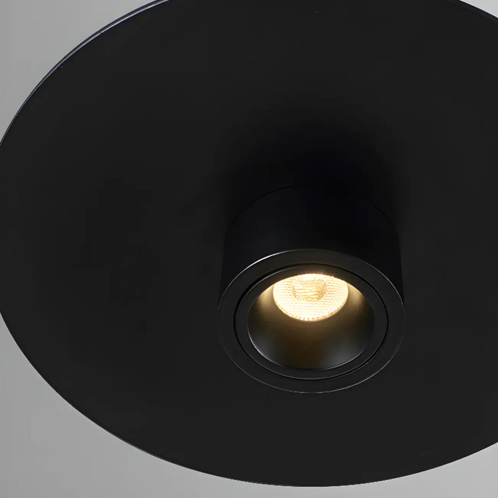 Suspension LED géométrique en métal noir avec abat-jour en aluminium