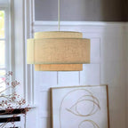 Suspension élégante en tissu beige à plusieurs couches pour salle à manger
