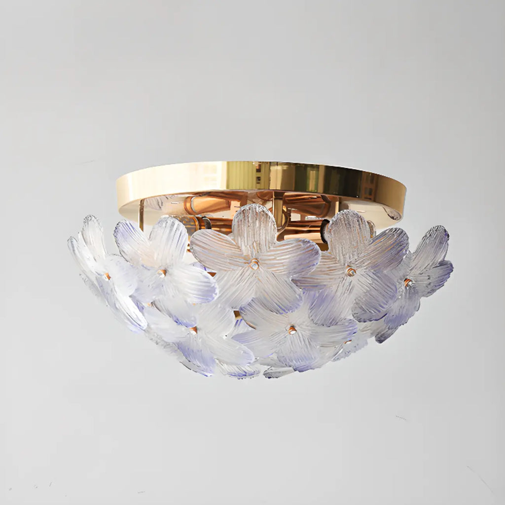 Plafonnier rond doré à abat-jour floral moderne en verre