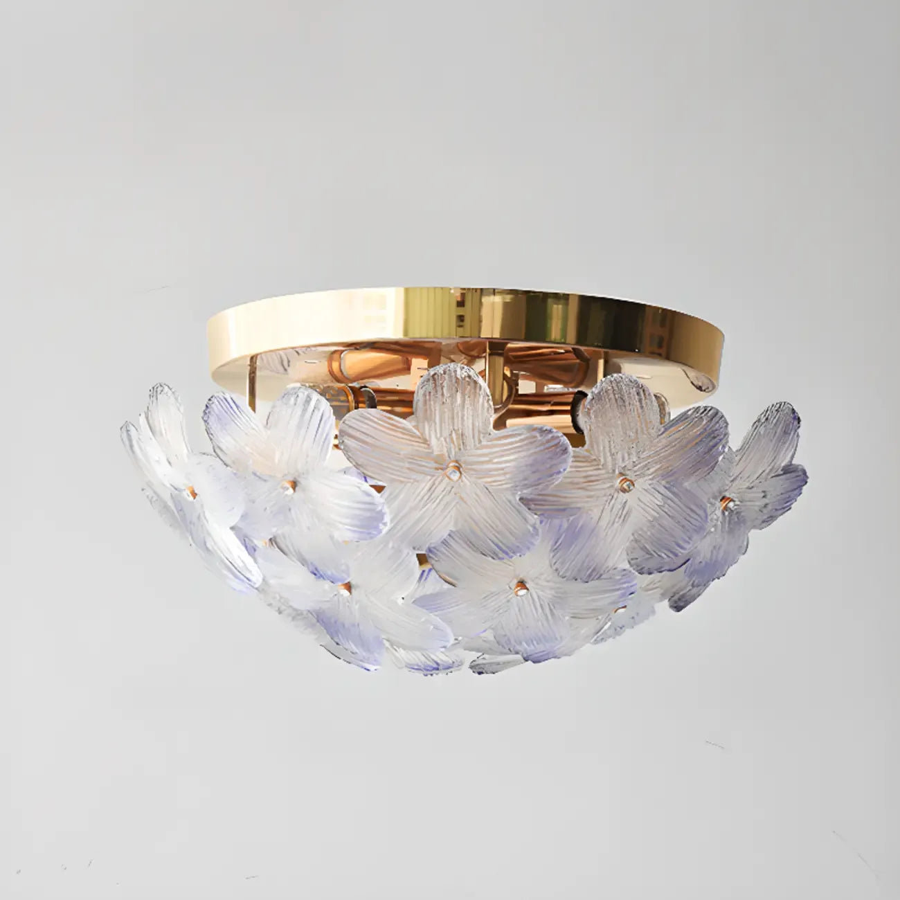 Plafonnier rond doré à abat-jour floral moderne en verre