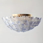 Plafonnier rond doré à abat-jour floral moderne en verre