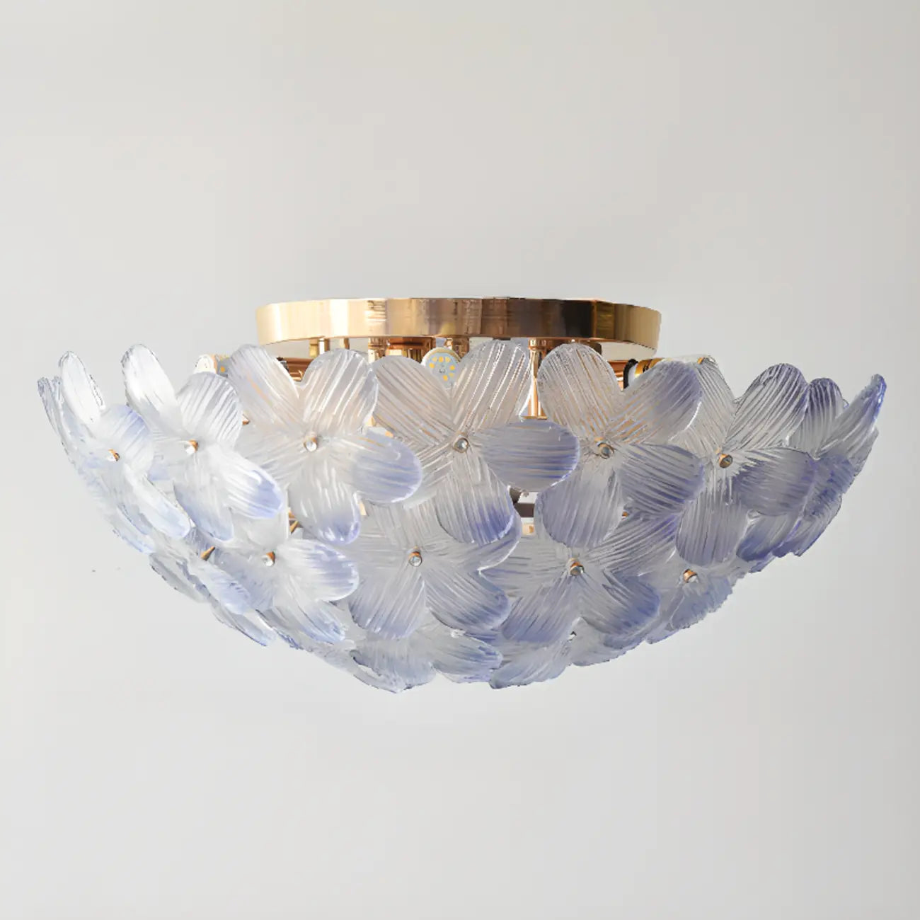 Plafonnier rond doré à abat-jour floral moderne en verre