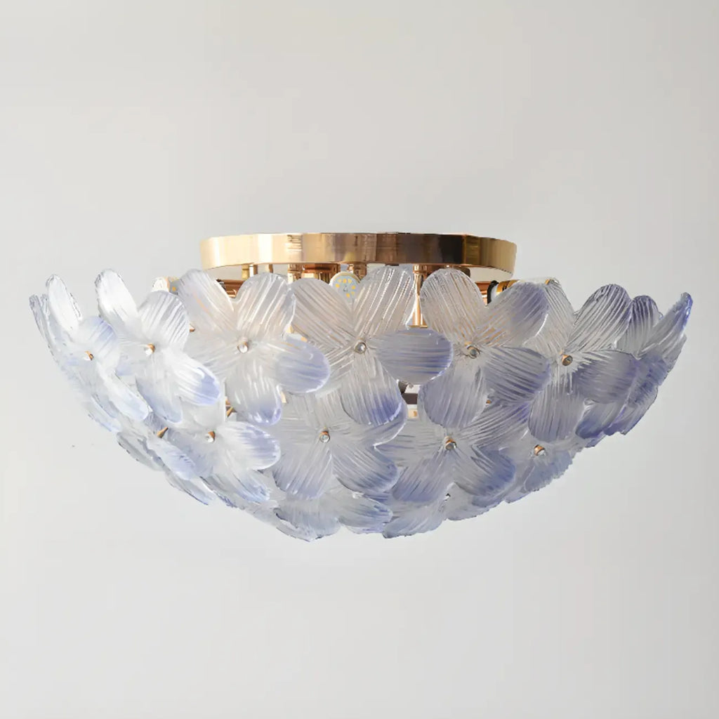 Plafonnier rond doré à abat-jour floral moderne en verre