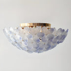 Plafonnier rond doré à abat-jour floral moderne en verre