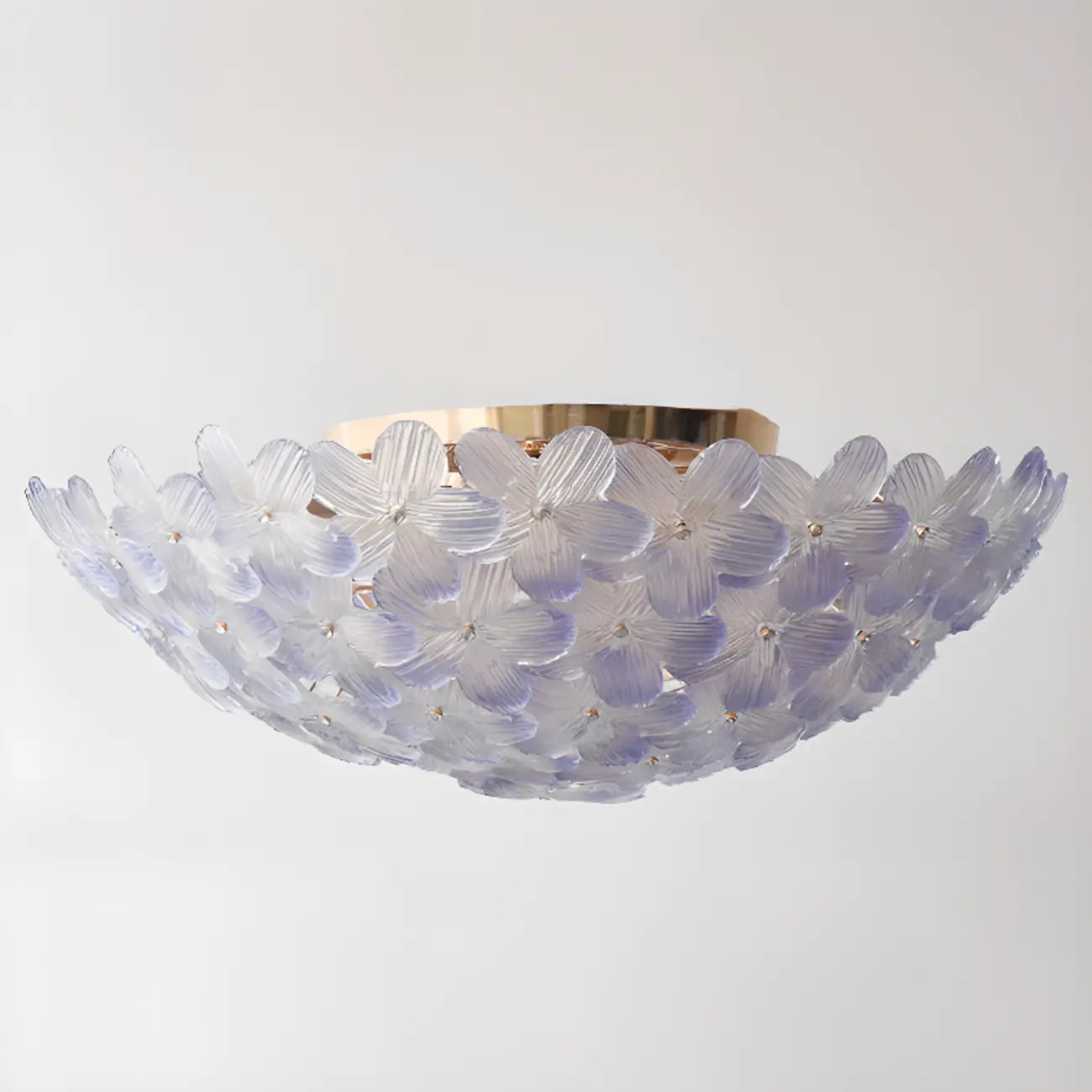 Plafonnier rond doré à abat-jour floral moderne en verre