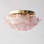 Plafonnier rond doré à abat-jour floral moderne en verre