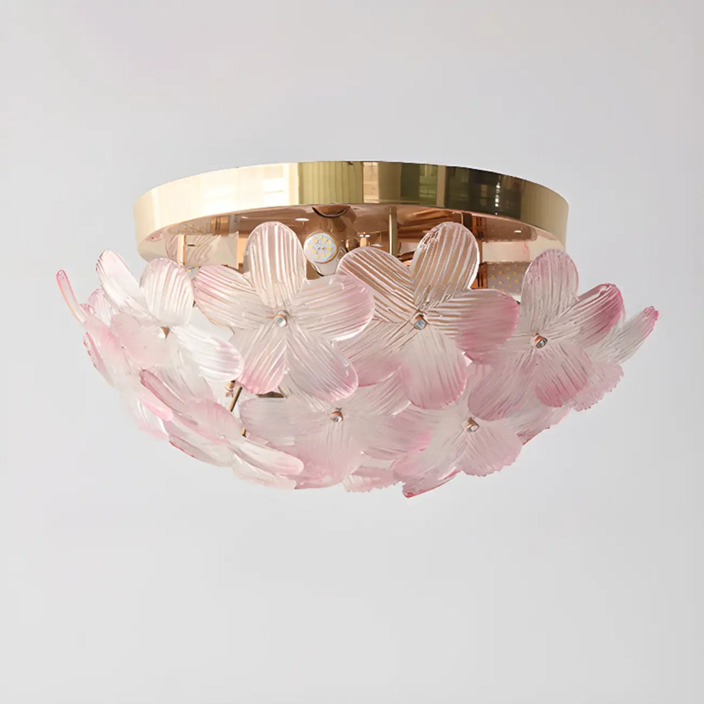 Plafonnier rond doré à abat-jour floral moderne en verre