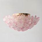 Plafonnier rond doré à abat-jour floral moderne en verre