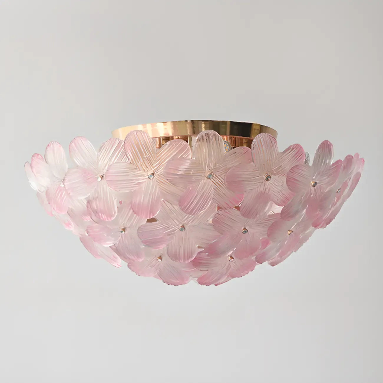 Plafonnier rond doré à abat-jour floral moderne en verre