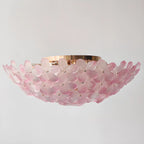 Plafonnier rond doré à abat-jour floral moderne en verre