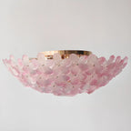Plafonnier rond doré à abat-jour floral moderne en verre