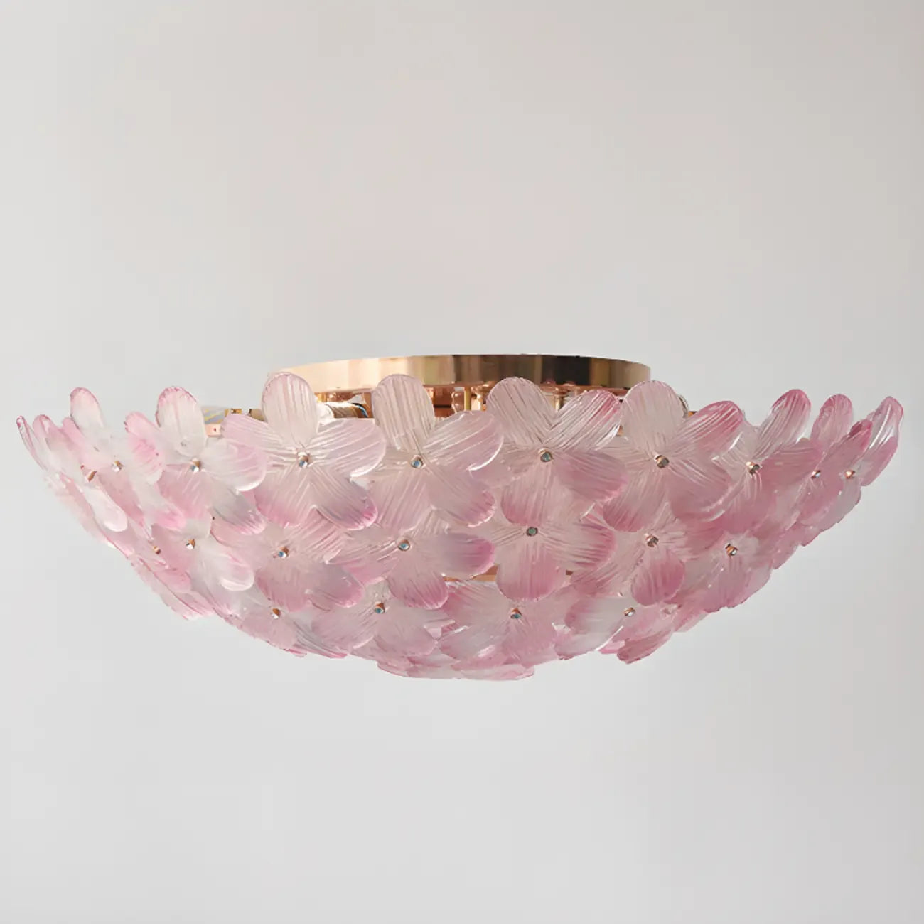 Plafonnier rond doré à abat-jour floral moderne en verre