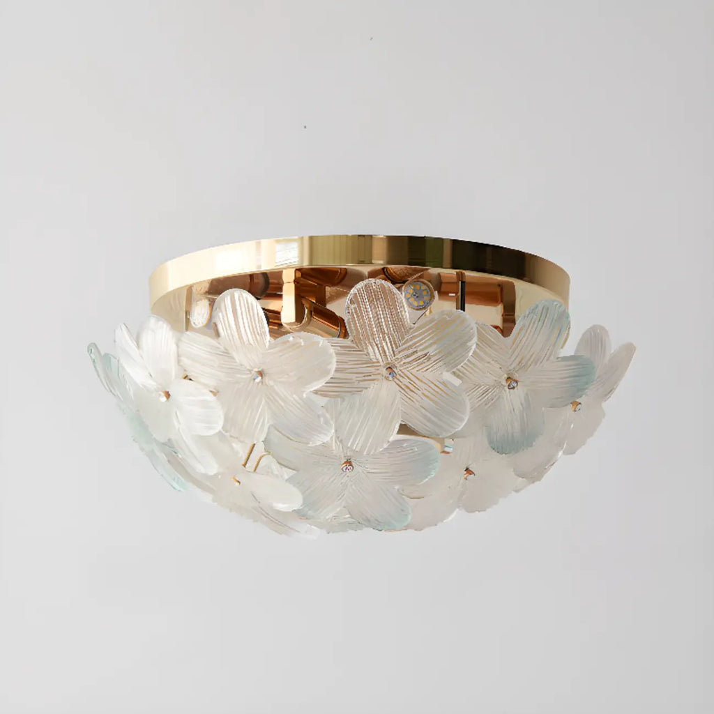 Plafonnier rond doré à abat-jour floral moderne en verre