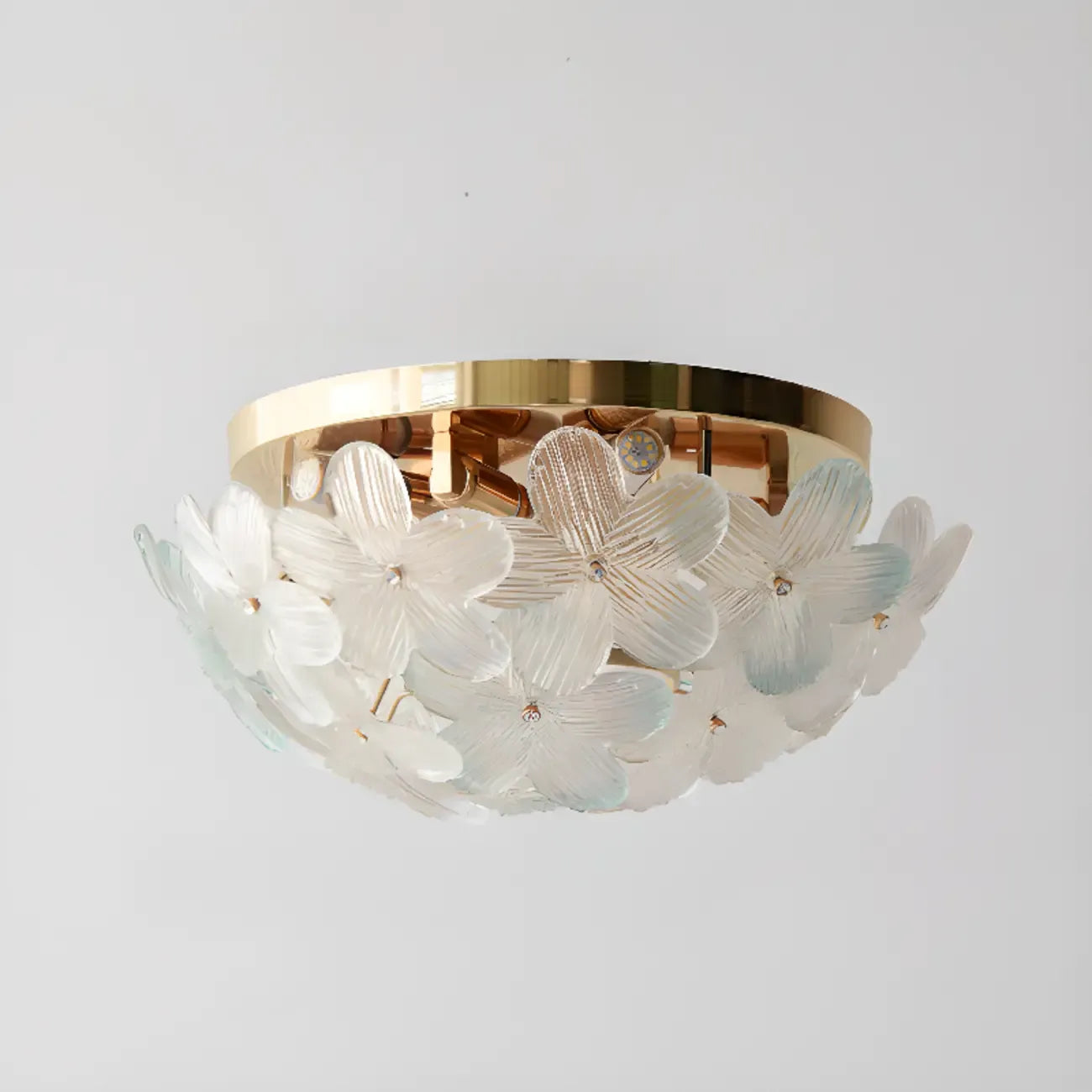 Plafonnier rond doré à abat-jour floral moderne en verre