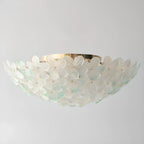 Plafonnier rond doré à abat-jour floral moderne en verre