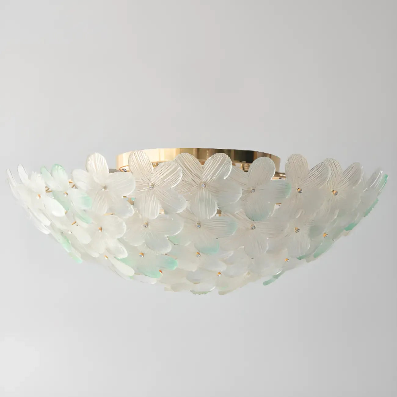 Plafonnier rond doré à abat-jour floral moderne en verre