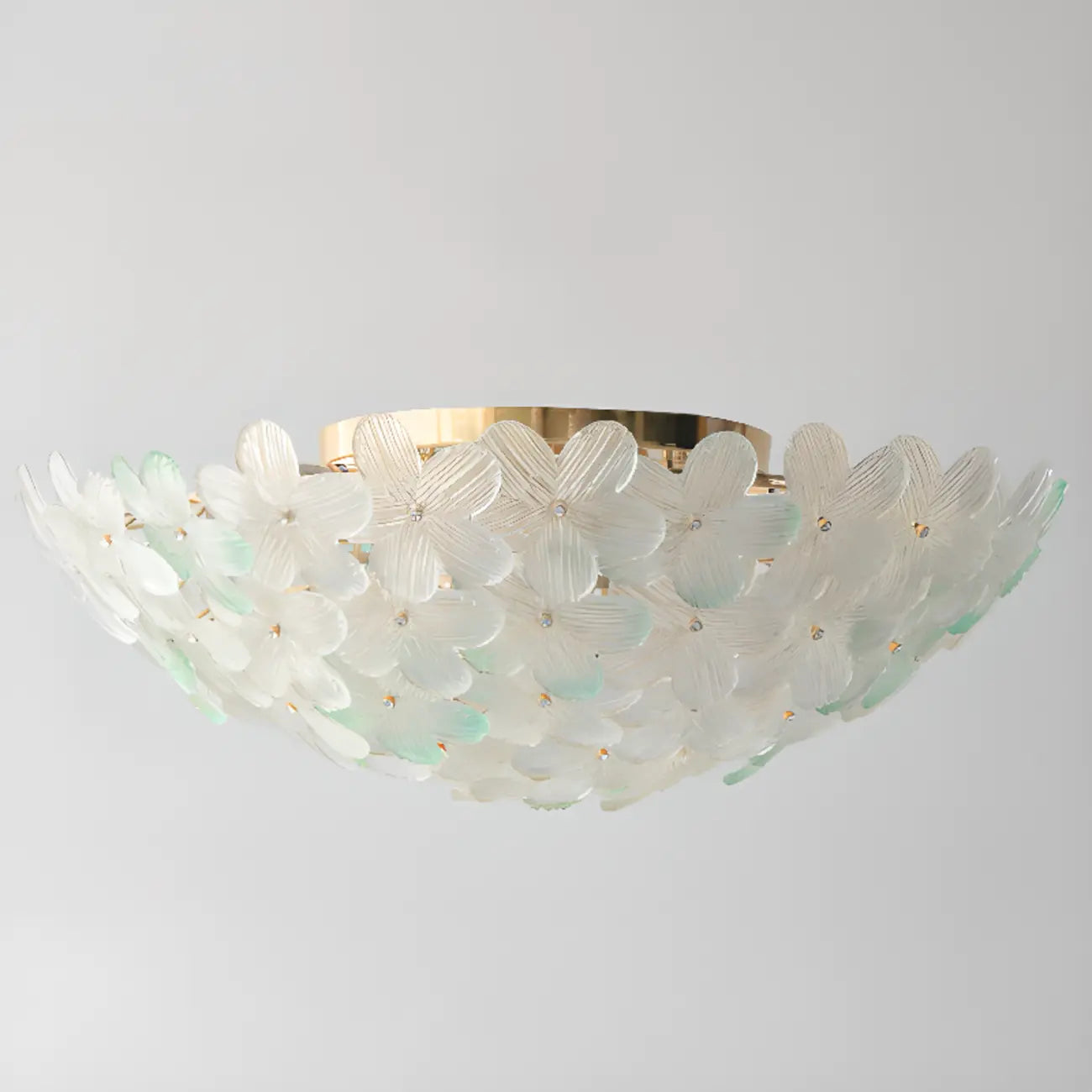 Plafonnier rond doré à abat-jour floral moderne en verre