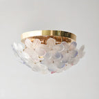 Plafonnier rond doré à abat-jour floral moderne en verre