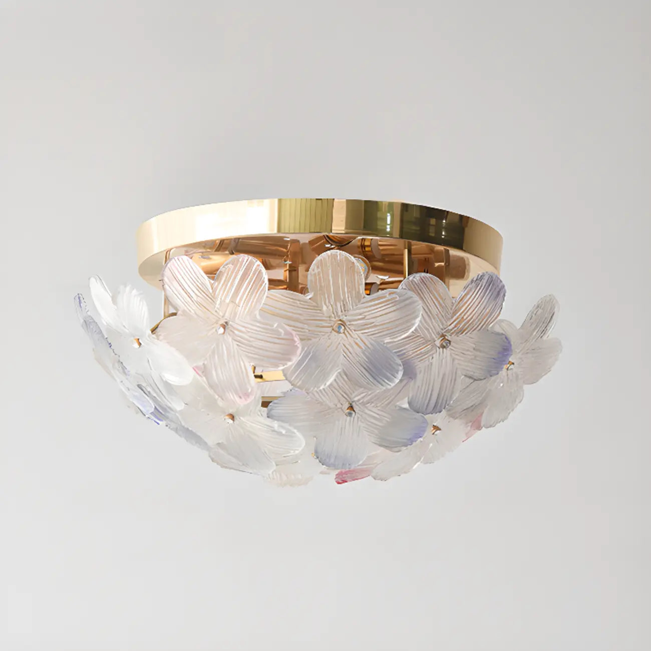 Plafonnier rond doré à abat-jour floral moderne en verre