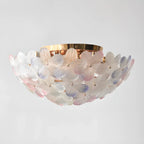 Plafonnier rond doré à abat-jour floral moderne en verre