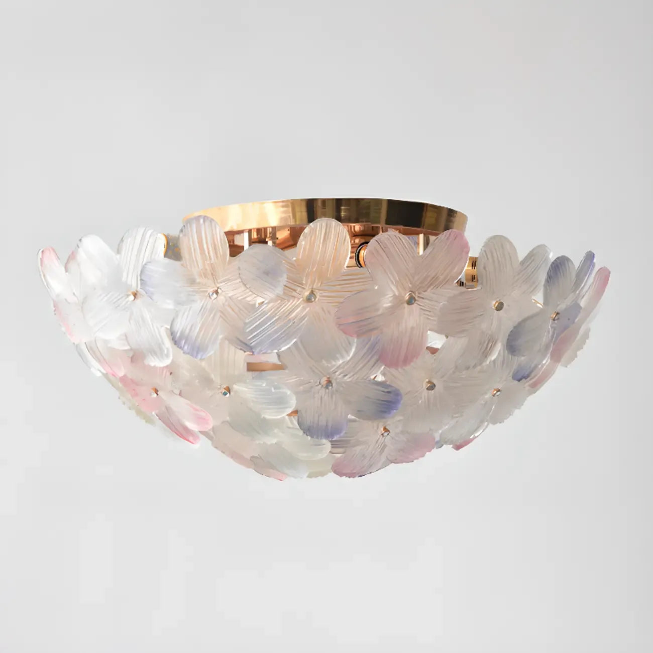 Plafonnier rond doré à abat-jour floral moderne en verre