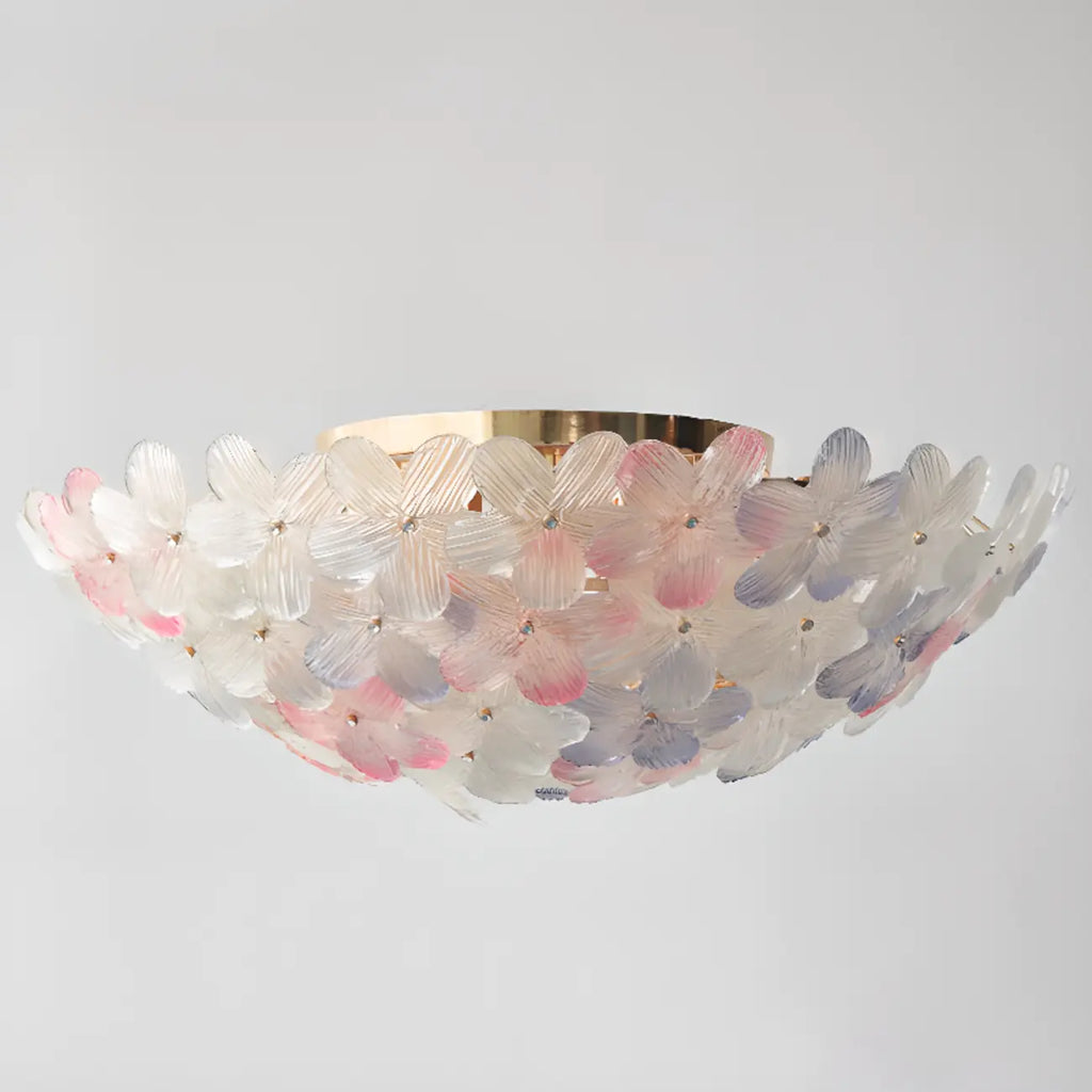 Plafonnier rond doré à abat-jour floral moderne en verre