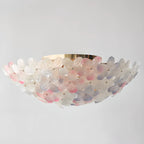 Plafonnier rond doré à abat-jour floral moderne en verre