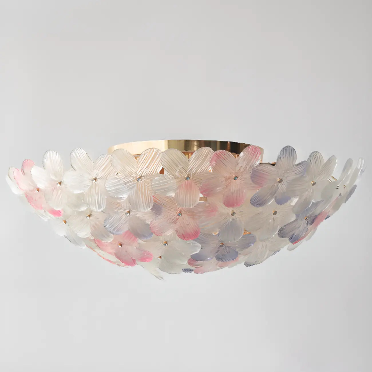 Plafonnier rond doré à abat-jour floral moderne en verre