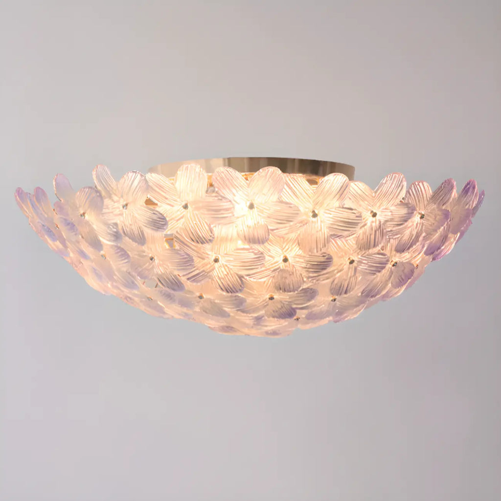 Plafonnier rond doré à abat-jour floral moderne en verre