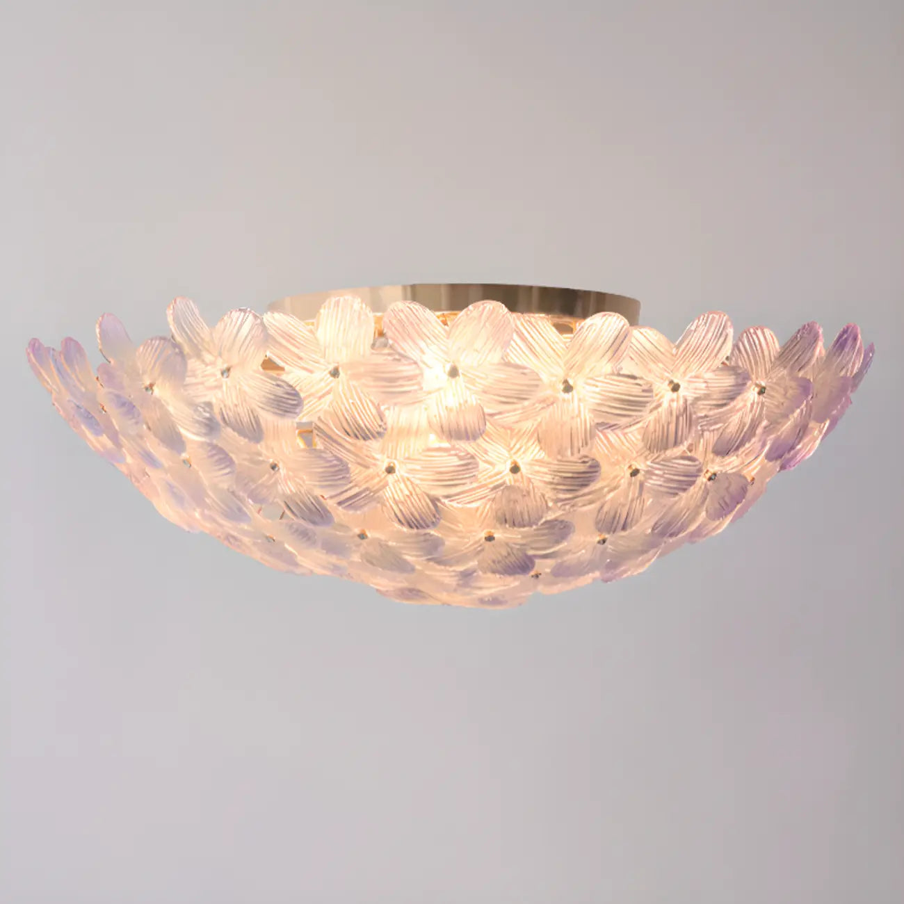 Plafonnier rond doré à abat-jour floral moderne en verre
