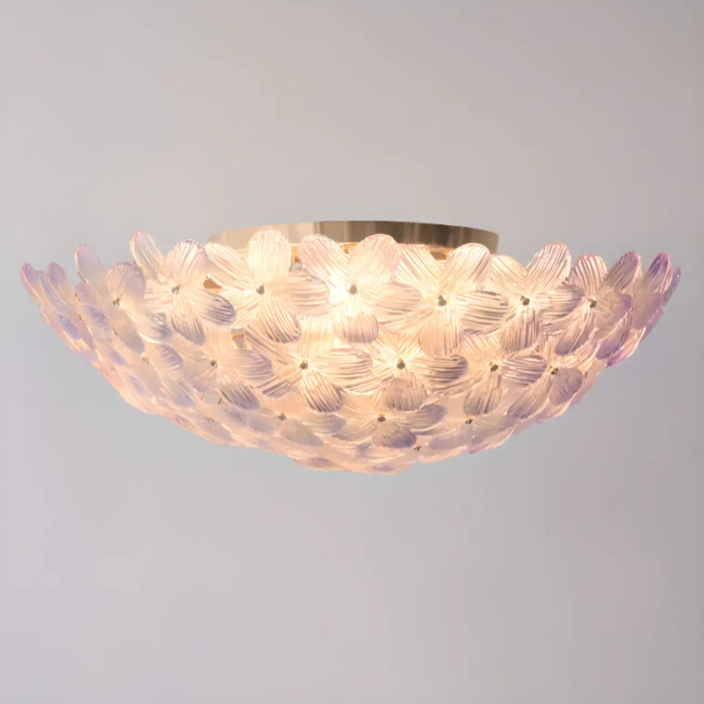 Plafonnier rond doré à abat-jour floral moderne en verre