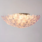 Plafonnier rond doré à abat-jour floral moderne en verre