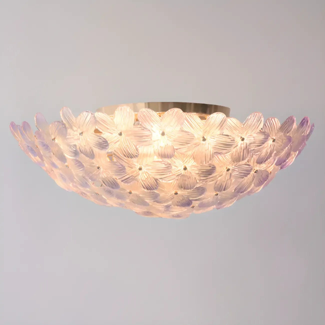 Plafonnier rond doré à abat-jour floral moderne en verre