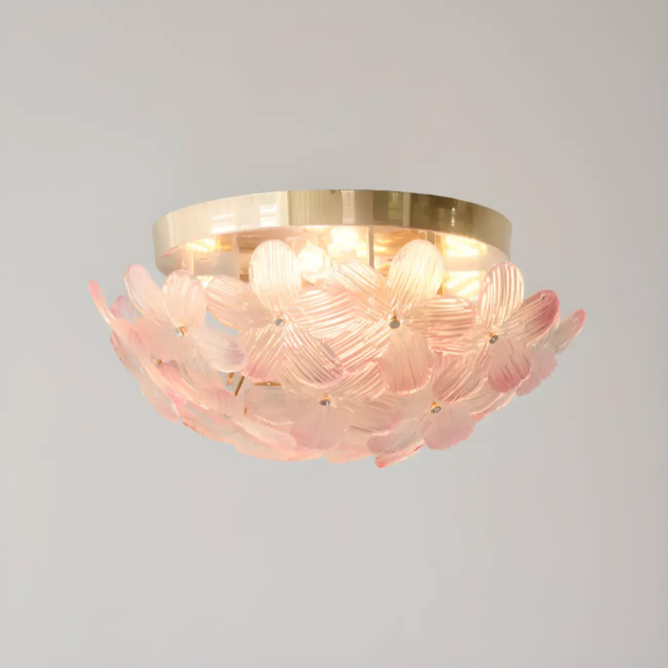 Plafonnier rond doré à abat-jour floral moderne en verre