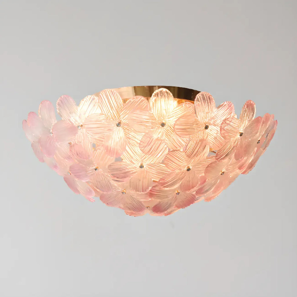 Plafonnier rond doré à abat-jour floral moderne en verre