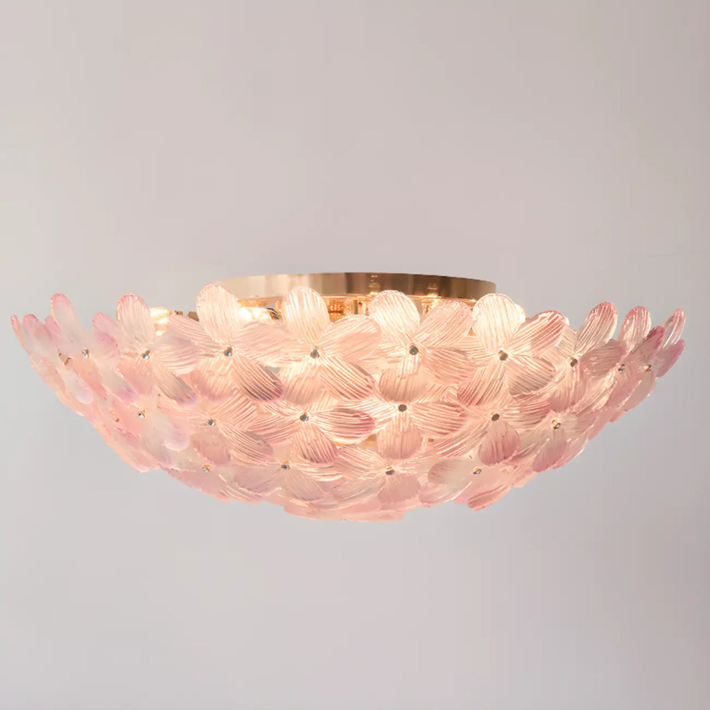 Plafonnier rond doré à abat-jour floral moderne en verre