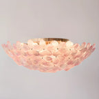 Plafonnier rond doré à abat-jour floral moderne en verre
