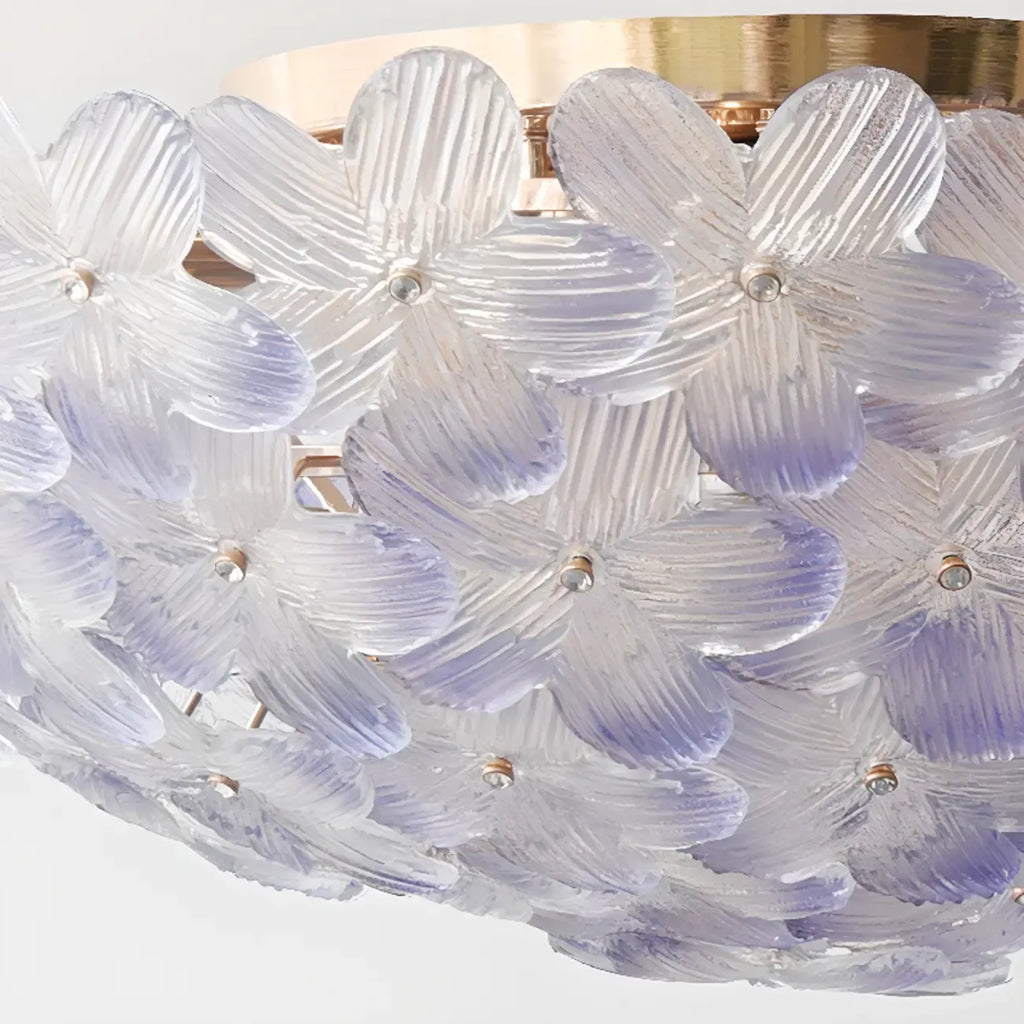 Plafonnier rond doré à abat-jour floral moderne en verre