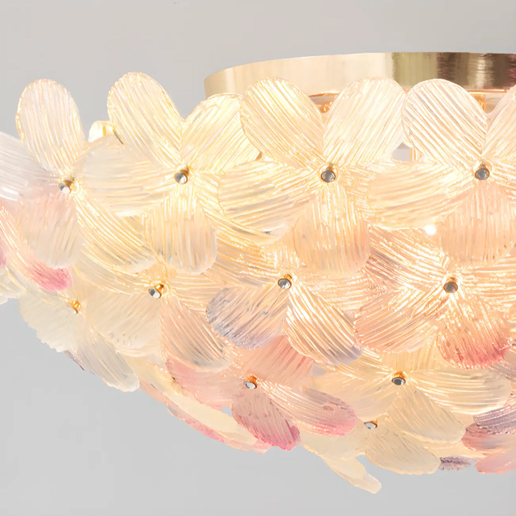 Plafonnier rond doré à abat-jour floral moderne en verre