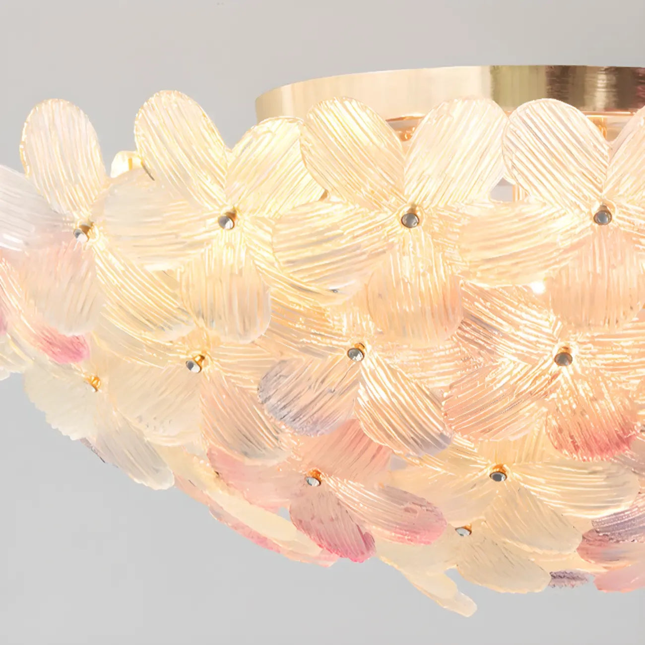 Plafonnier rond doré à abat-jour floral moderne en verre