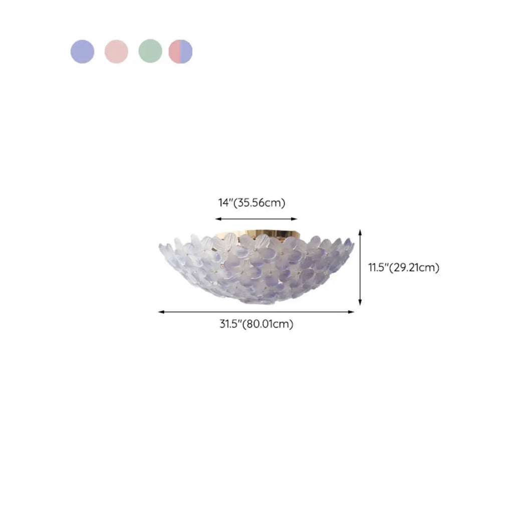 Plafonnier rond doré à abat-jour floral moderne en verre